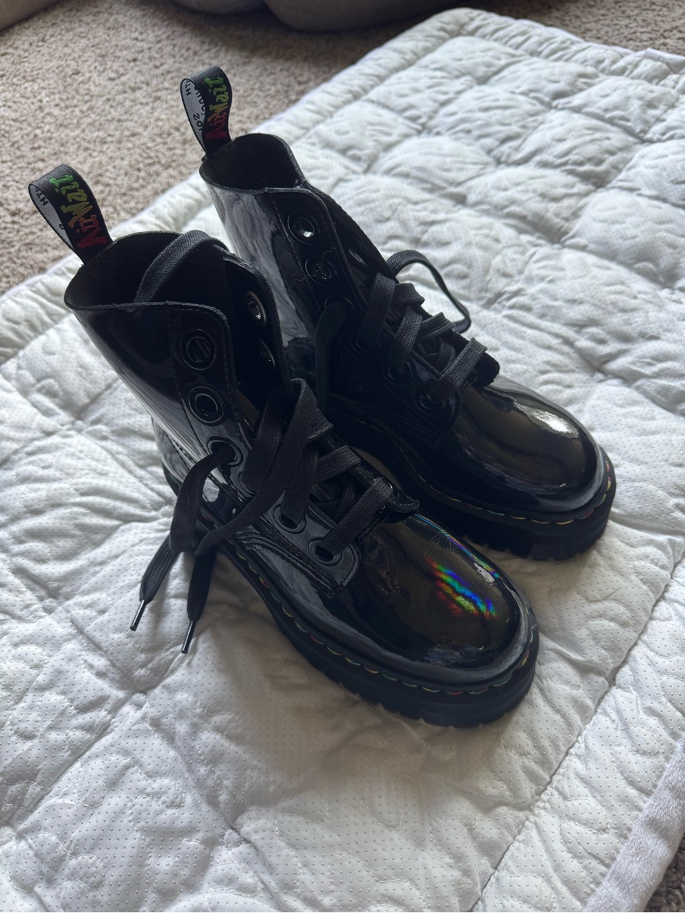 Dr. Martens Black Holographic Platform Combat Boots- limited edition Molly boot - Picture 4 of 10